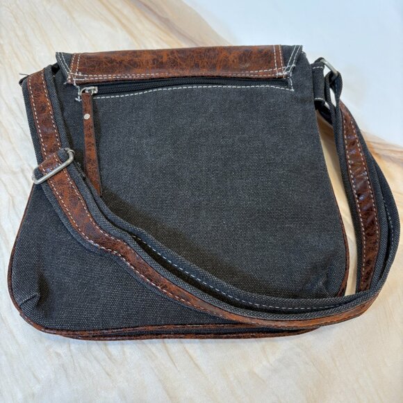 Canvas Crossbody Messenger Bag Sneaker Appliqué Black Brown Y2K 2000s Purse - Picture 9 of 14